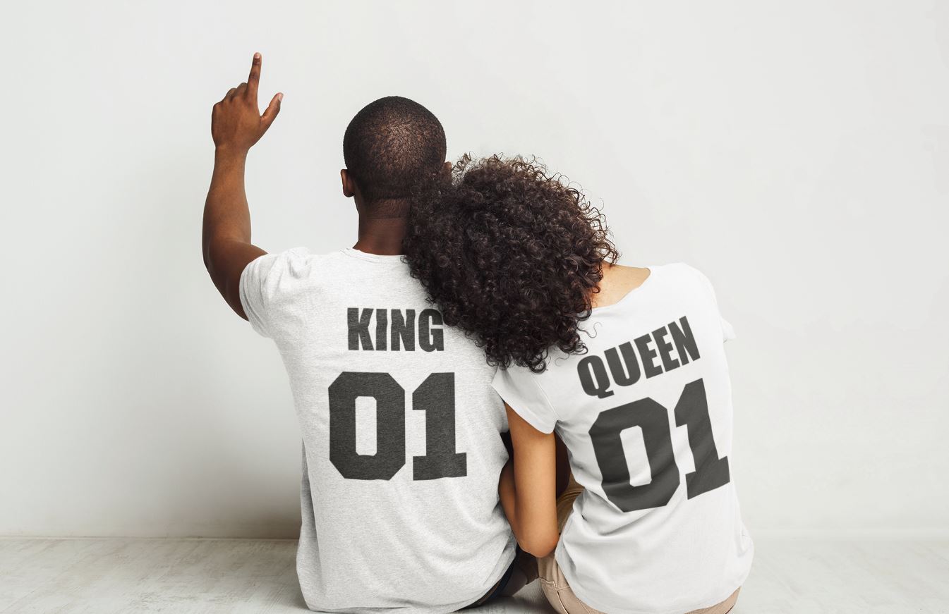 T-Shirt King / Queen pour couple avec impression dans le dos et