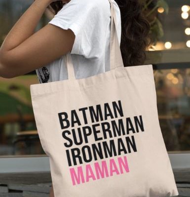 Image de tote-bag "Batman, Superman, Ironman, Maman" - MCL Sérigraphie