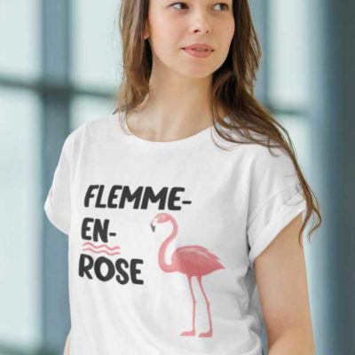 Image de t-shirt blanc "FLEMME-EN-ROSE"-MCL Sérigraphie