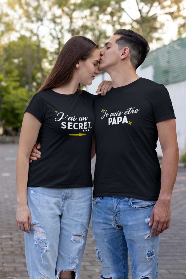 T-shirts duo couple "J'ai un secret/Je vais être papa" - MCL Sérigraphie