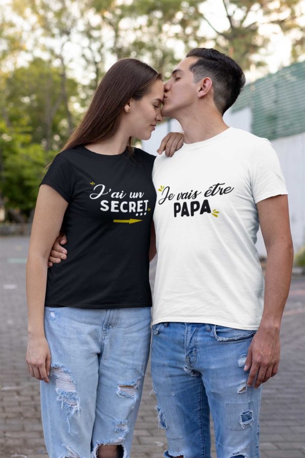 T-shirts duo couple "J'ai un secret/Je vais être papa" - MCL Sérigraphie