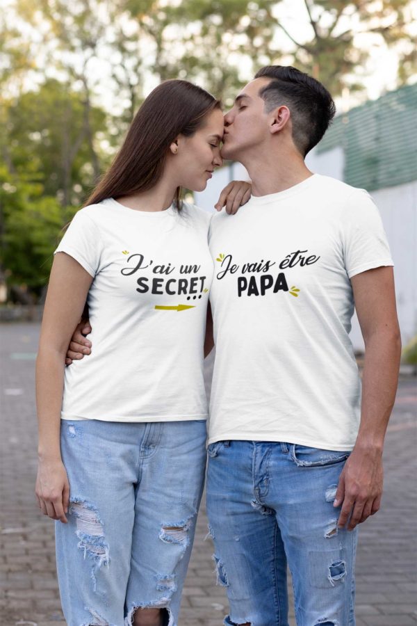 T-shirts duo couple "J'ai un secret/Je vais être papa" - MCL Sérigraphie