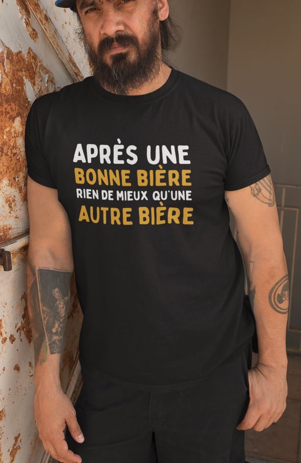 T-shirt noir homme 'Après une bonne bière, rien de mieux qu'une autre bière" - MCL Sérigraphie